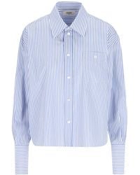 Celine - Cropped Shirt Striped Cotton Poplin - Lyst