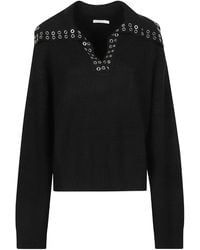 Patrizia Pepe - Eyelet Polo Neck Knitted Sweater - Lyst
