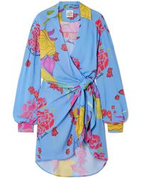 Donde Esteban - Cielo Floral-Print Crepe Mini Wrap Dress - Lyst