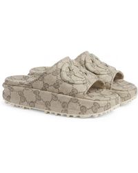Gucci - Monogram Motif Platform Slides - Lyst