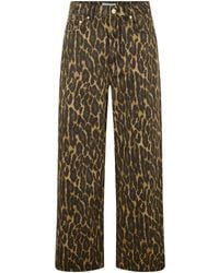 Ganni - Printed Denim Baggy Wide Leg Jeans - Lyst