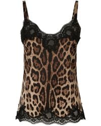 Dolce & Gabbana - Leopard Printed Lace Detailed Camisole - Lyst