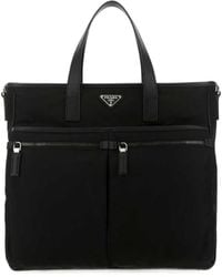 Prada - Re-Nylon And Saffiano Leather Tote Bag - Lyst