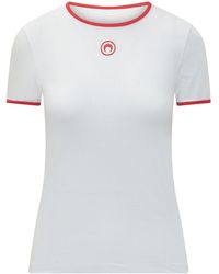 Marine Serre - Logo Detailed Crewneck T-Shirt - Lyst