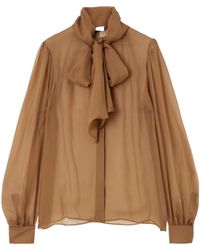 Saint Laurent - Pussy-Bow Silk-Chiffon Blouse - Lyst