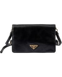 Prada - Logo Plaque Foldover Top Shoulder Bag - Lyst
