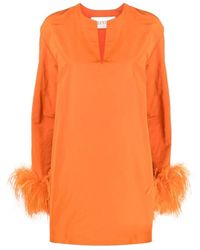 Valentino - Feather-Trim V-Neck Shift Dress - Lyst