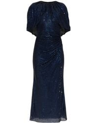 Self-Portrait - Rhinestone-Embellished Midi Dress With Cape Sleeves - Lyst