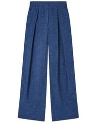 Emporio Armani - Icon Linen Chambray Trousers With Godet Pleats - Lyst