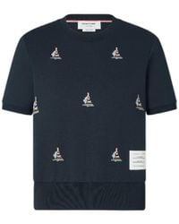 Thom Browne - Sailboat-Embroidered Milano-Rib T-Shirt - Lyst