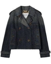 Burberry - Cropped Double-Breasted Denim Jacket - Lyst