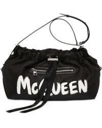 McQueen - Logo-Print Drawstring-Waist Shoulder Bag - Lyst