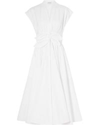 Alaïa - Alaïa Bow-Detailed V-Neck Pleated Midi Dress - Lyst