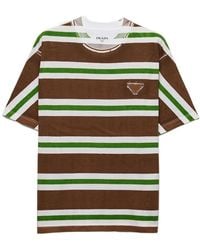 Prada - Logo Detailed Striped T-Shirt - Lyst