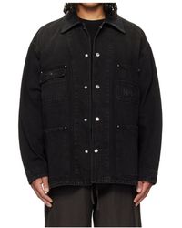 WOOYOUNGMI - Leather Collar Washed Denim Jacket - Lyst