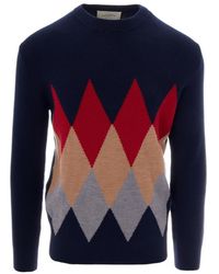 Ballantyne - Long-Sleeve Diamond-Intarsia Sweater - Lyst