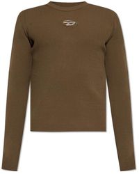DIESEL - Logo Plaque Ribbed-Knit Top - Lyst