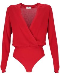 Elisabetta Franchi - V-Neck Ribbed Knit Bodysuit - Lyst