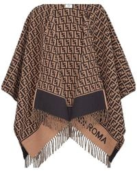 Fendi - Ff Jacquard Fringed Poncho - Lyst