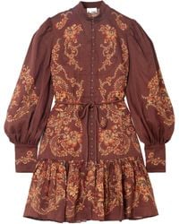 ALÉMAIS - Belted Tiered Printed Ramie Mini Dress - Lyst