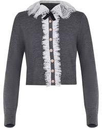 Self-Portrait - Lace Collar Knit Cardigan - Lyst