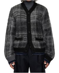 Sacai - Plaid Mohair Knit Cardigan - Lyst