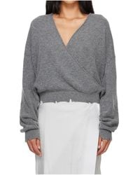 OPEN YY - Wool-Blend Crossover Wrap-Style Knit Sweater - Lyst