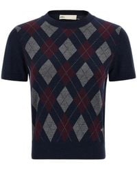 Tory Burch - Short-Sleeve Argyle Knitted Sweater - Lyst
