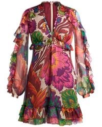 Etro - Floral-Printed V-Neck Mini Dress - Lyst