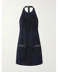 Gucci - Halterneck Leather-Trimmed Suede Mini Dress - Lyst