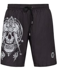 Philipp Plein - Skull-Print Drawstring Swim Shorts - Lyst