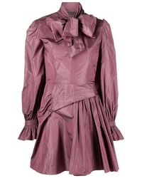 Alberta Ferretti - Pussy-Bow Pleated Mini Dress - Lyst