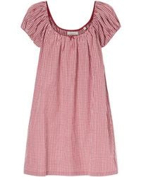 Doen - Julia Gathered Checked Organic Cotton Midi Dress - Lyst