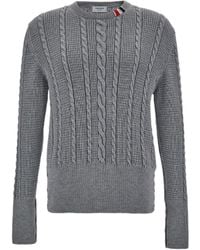 Thom Browne - Rwb-Striped Cable-Knitted Crewneck Jumper - Lyst