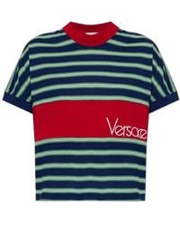 Versace - Logo Embroidered Striped Knitted T-Shirt - Lyst