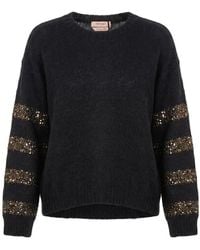 Twinset - Sequin-Embellished Striped-Details Crew-Neck Sweater - Lyst