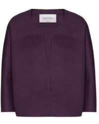 Valentino - V-Neck Cropped-Sleeve Knitted Top - Lyst