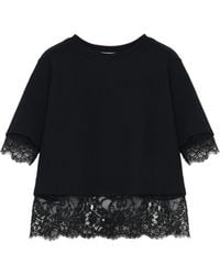 McQueen - Cotton Lace-Trim T-Shirt - Lyst