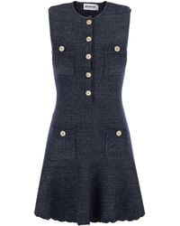 Self-Portrait - Sleeveless Textured Mini Dress With Collar Cotton - Lyst