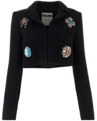 Moschino - Crystal-Embellished Wool-Blend Cropped Jacket - Lyst