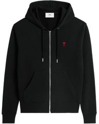Ami Paris - Logo Detailed Zip-Up Hoodie - Lyst
