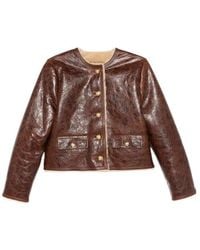 Nili Lotan - Round-Neck Long-Sleeve Leather Jacket - Lyst