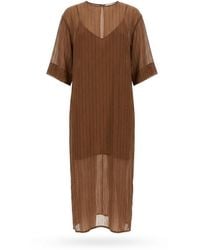 Alysi - Short Sleeved Striped Midi Dress - Lyst