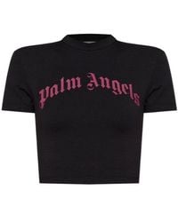 Palm Angels - Cropped T-Shirt With Gothic Fuchsia Print - Lyst