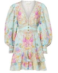 CAMILLA - Embellished Floral Linen And Silk Minidress - Lyst