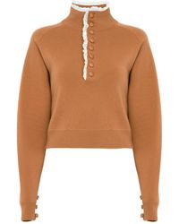 Chloé - Chloé Cropped Button High-Neck Knitted Sweater - Lyst
