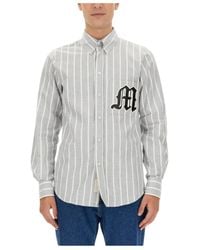 MSGM - Logo Patch Striped Buttoned Shirt - Lyst