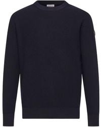 Moncler - Leather Logo Wool Sweater - Lyst