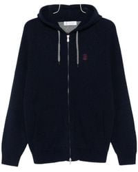 Brunello Cucinelli - Logo Embroidered Zipped English Rib Knit Hooded Sweatshirt - Lyst