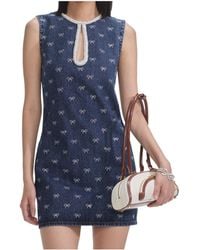 Self-Portrait - Crystal-Bow Denim Mini Dress - Lyst